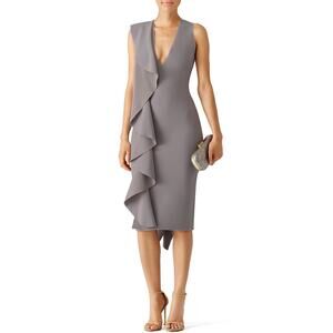 Solace London NWT Gray Ceara Ruffle Midi Dress Size US 4 EU 36